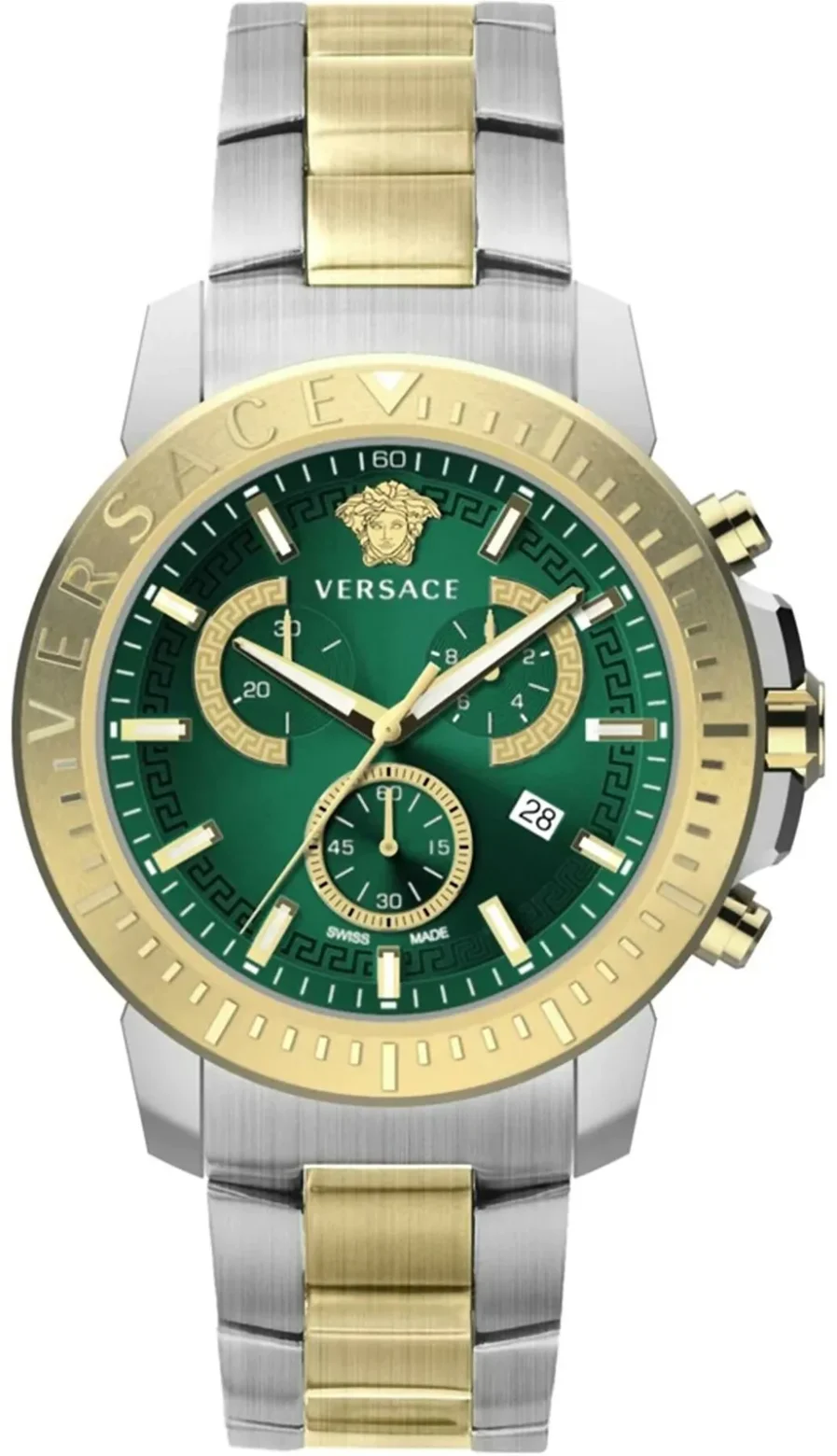 VERSACE NEW CHRON GREEN SILVER GOLD ANALOG STAINLESS MEN'S WATCH-VE2E00421